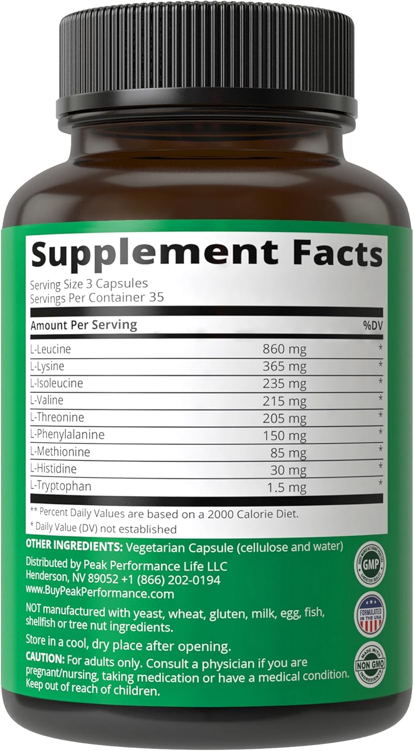 High Performance EAA Supplement with Enhanced Leucine for Muscle Growth and Recovery - Essential Amino Acids Capsules for Men and Women