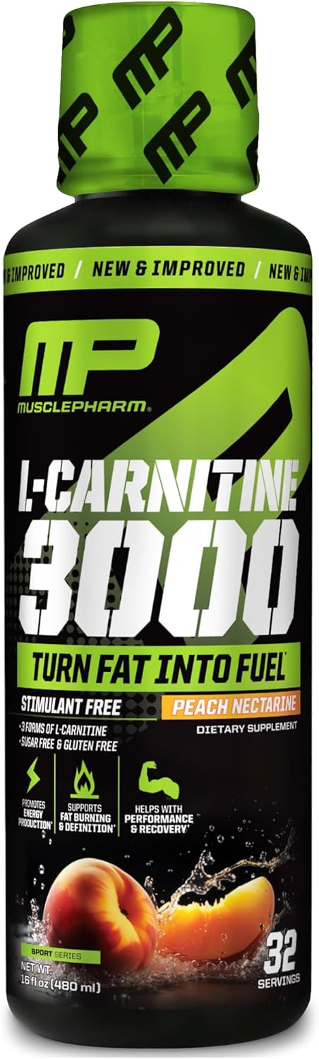 High-Performance Muscle Pharm L-Carnitine 3000 Liquid Supplement, Peach Nectarine Flavor, Supports Metabolism & Energy, Zero Sugar - 32 Servings