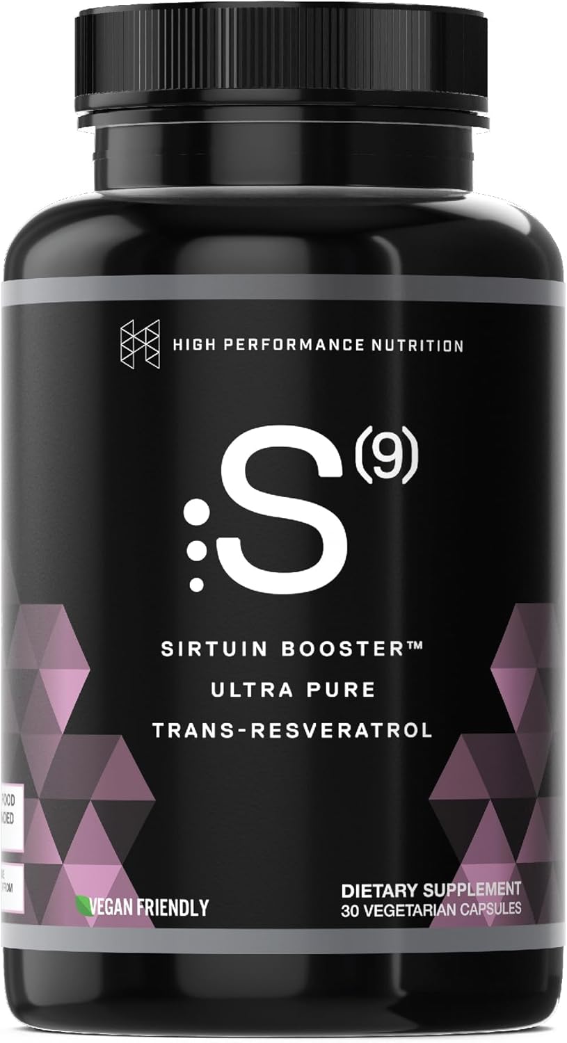 High Performance Nutrition S(9) Sirtuin Booster with Ultra Pure Trans Resveratrol - Healthy Aging Antioxidant Supplement, 30 Capsules