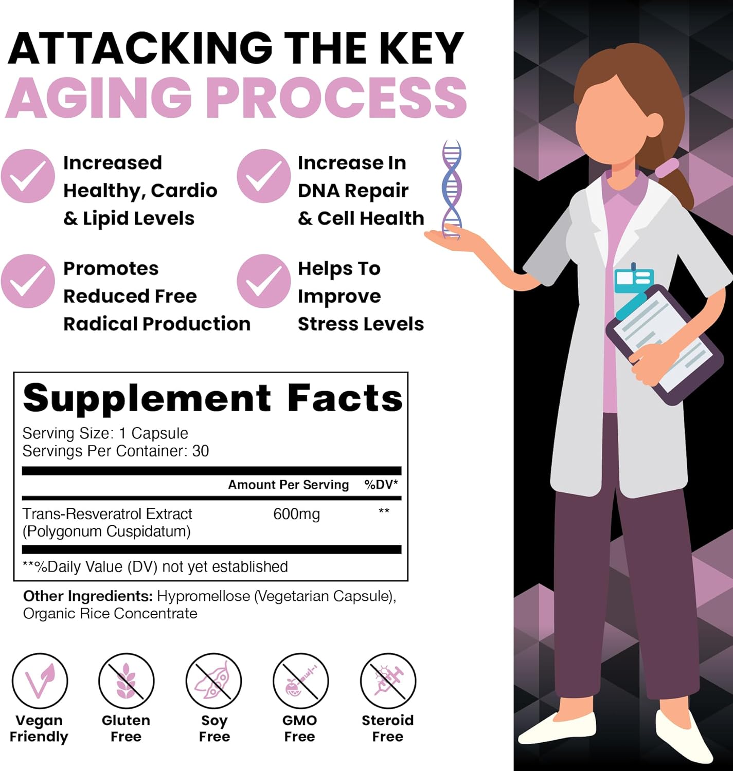 High Performance Nutrition S(9) Sirtuin Booster with Ultra Pure Trans Resveratrol - Healthy Aging Antioxidant Supplement, 30 Capsules