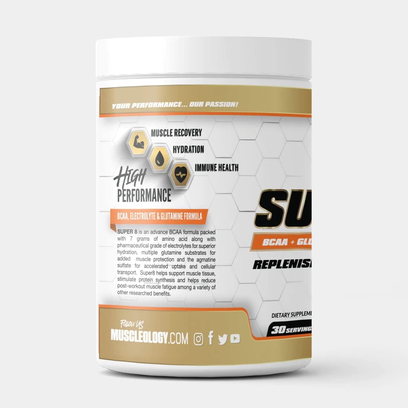 High Performance Super 8 BCAA + Electrolyte & Glutamine Formula for Post-Workout Recovery - Orange Flavor