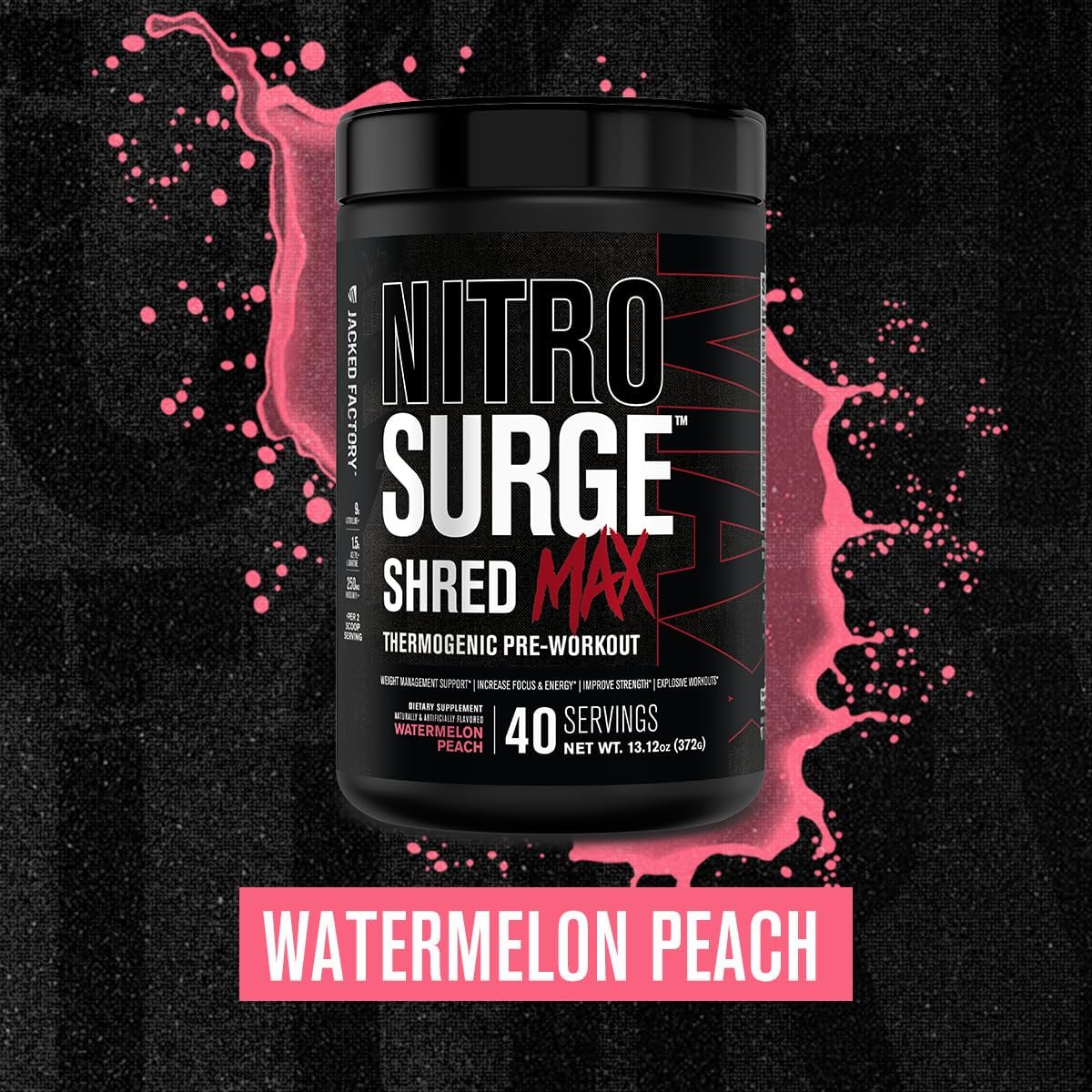 High-Performance Thermogenic Pre Workout Powder for Men and Women - Jacked Factory Nitrosurge Shred Max Preworkout with L Citrulline, Acetyl L Carnitine, Organic Caffeine - 40 Servings, Watermelon Peach Flavor