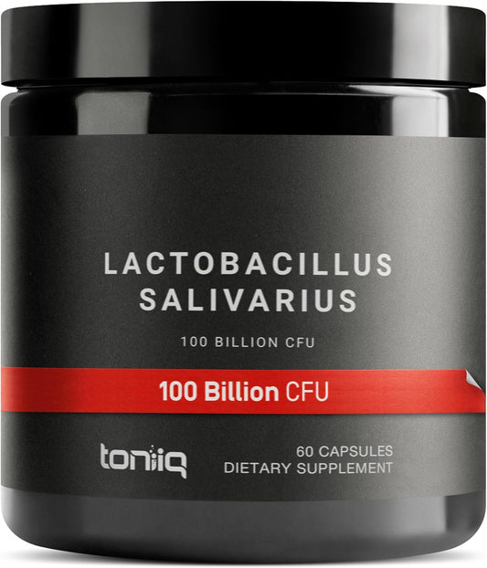 High-Potency 100 Billion CFU Lactobacillus Salivarius Probiotic Capsules - Third-Party Tested - 60 Capsules, 30 Servings