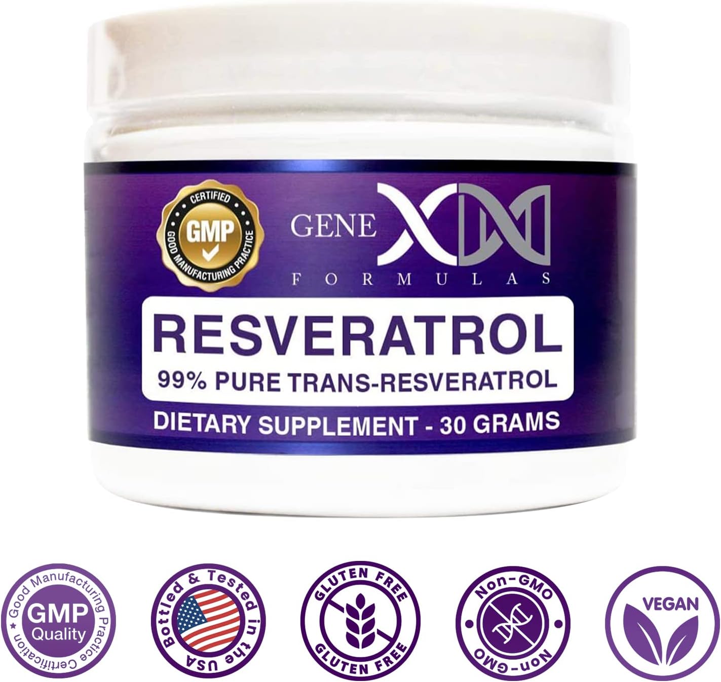 High Potency 1000mg Trans-Resveratrol Powder - 30 Servings - Pharmaceutical Grade - GMP & NSF Certified