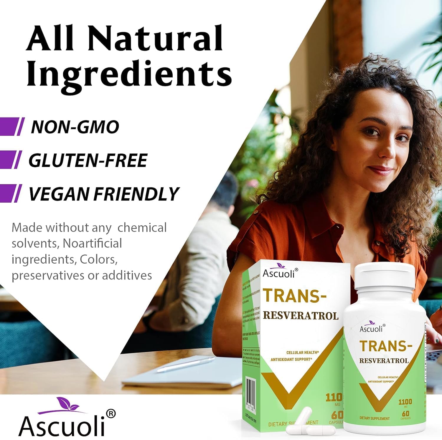 High-Potency 1100mg Trans-Resveratrol Supplement - Organic Anti-Aging & Antioxidant Formula for Skin Health, Energy, and Immunity - 60 Capsules