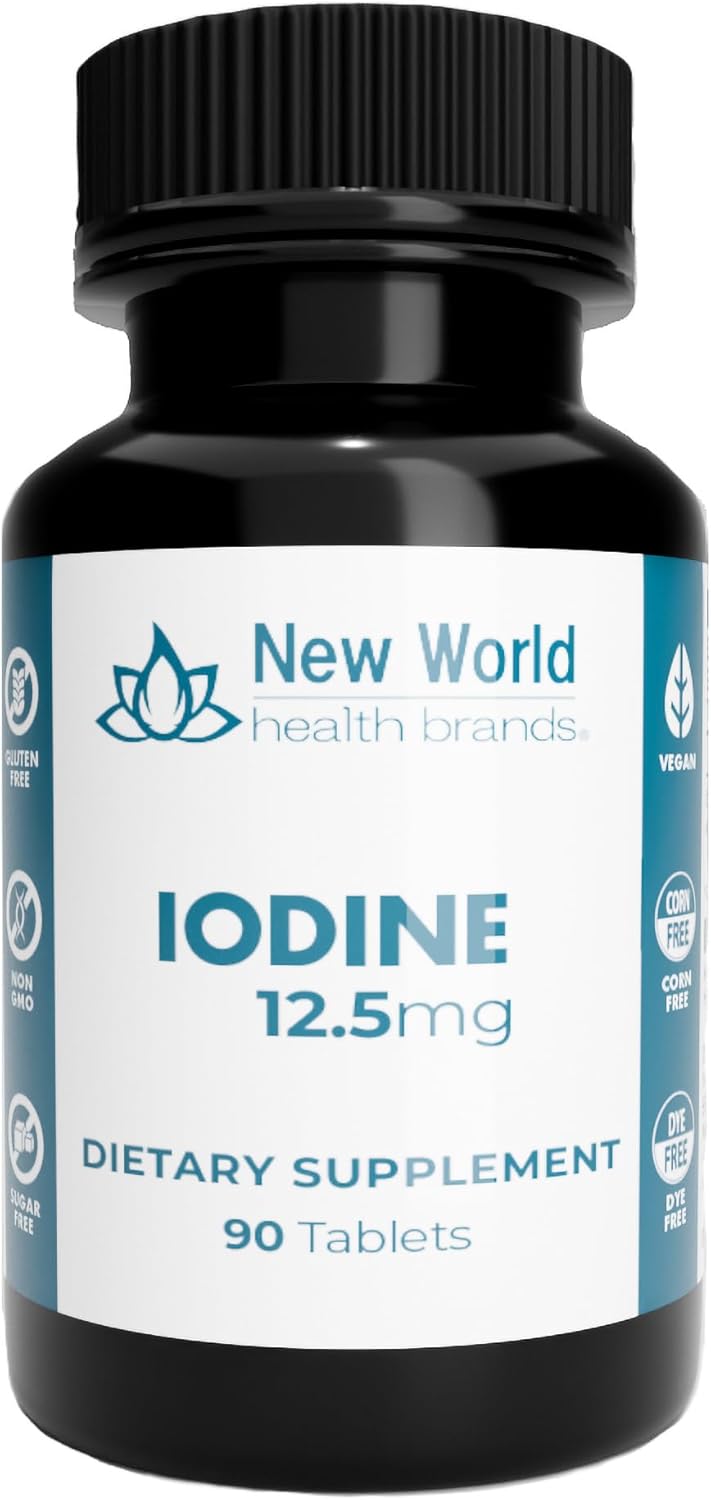 High Potency 12.5mg Iodine Tablets - 90 Count - Supports Growth, Thyroid & Metabolism - Fast Absorption & Easy to Swallow by New World Health Brands