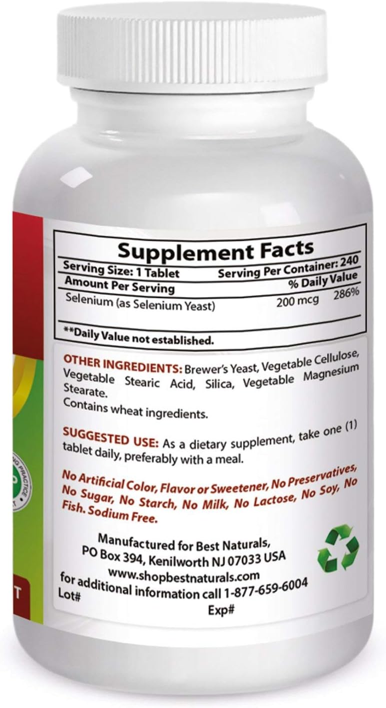High Potency 200 mcg Selenium Supplement - 240 Capsules by Best Naturals