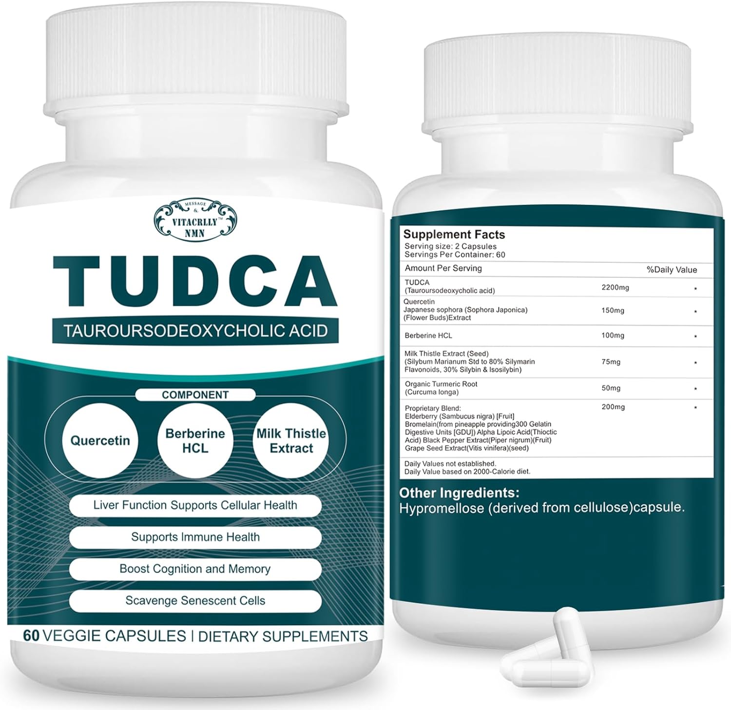 High Potency 2200mg TUDCA Liver Detox & Cleanse Supplement - Gallbladder & Digestive Health Support - 60 Capsules