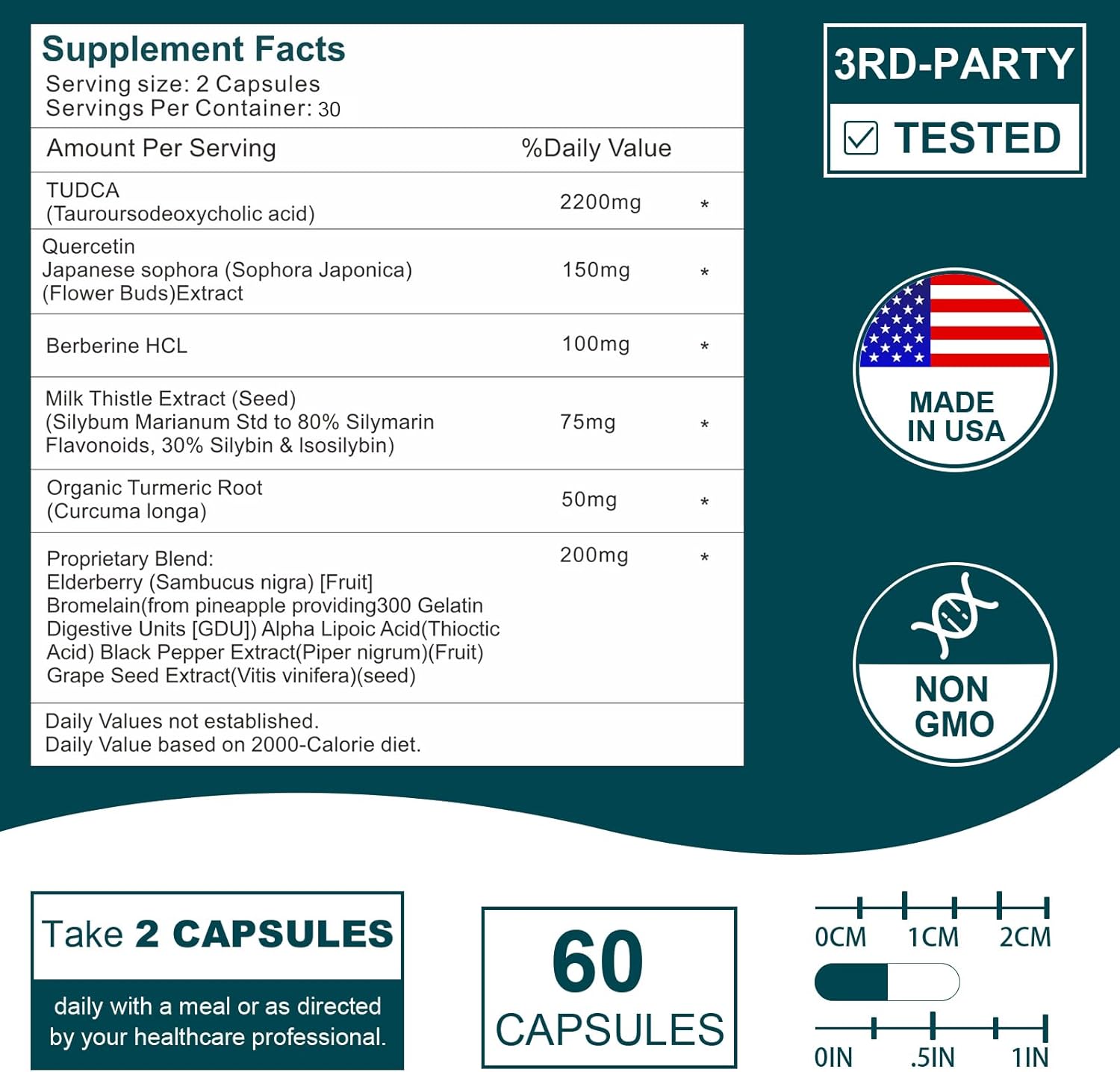 High Potency 2200mg TUDCA Liver Detox & Cleanse Supplement - Gallbladder & Digestive Health Support - 60 Capsules
