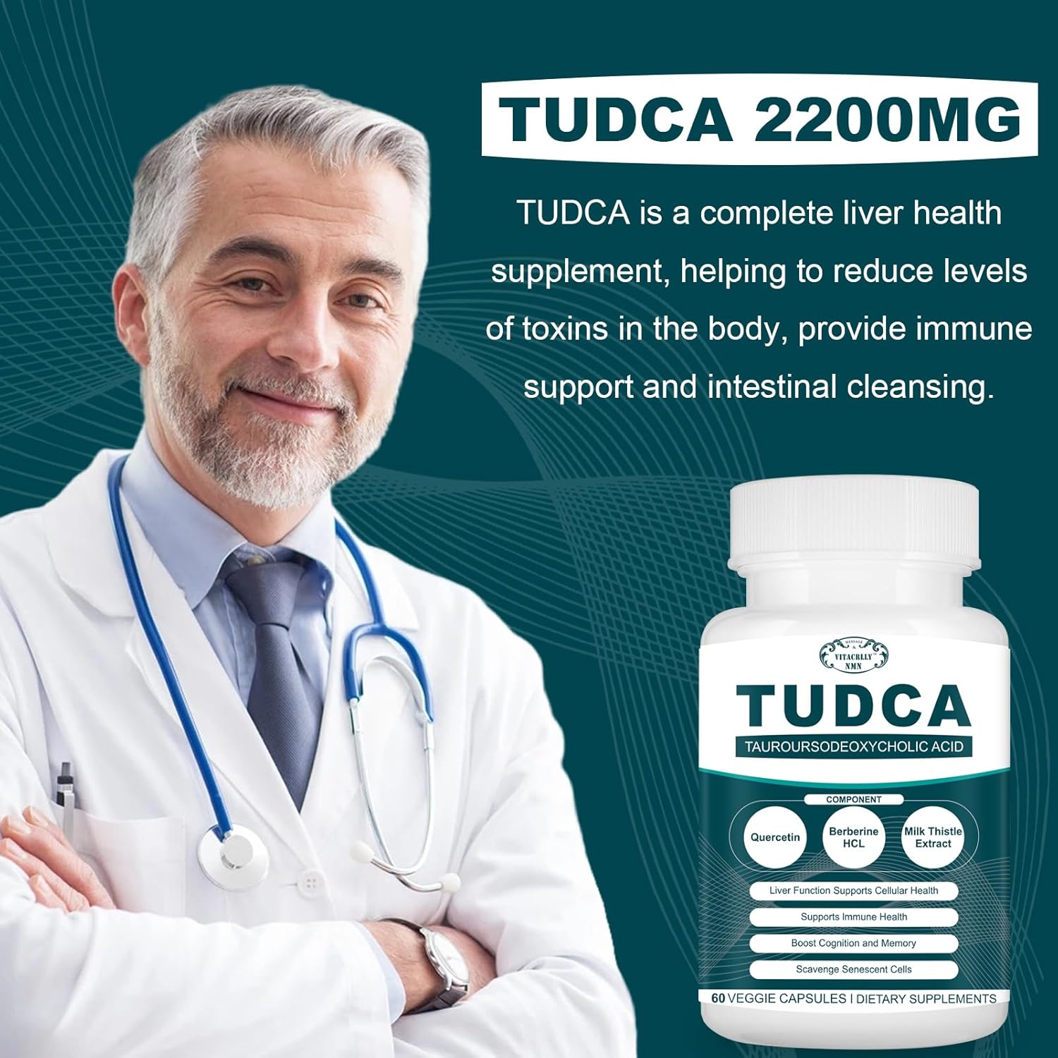 High Potency 2200mg TUDCA Liver Detox & Cleanse Supplement - Gallbladder & Digestive Health Support - 60 Capsules