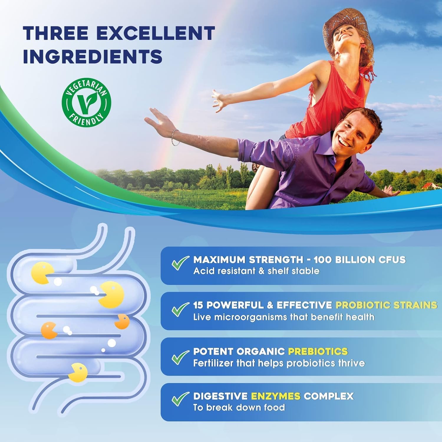 High-Potency 3-in-1 Probiotics with Digestive Enzymes & Prebiotics - 100 Billion CFU for Men and Women - Supports Digestive Health and Immune System