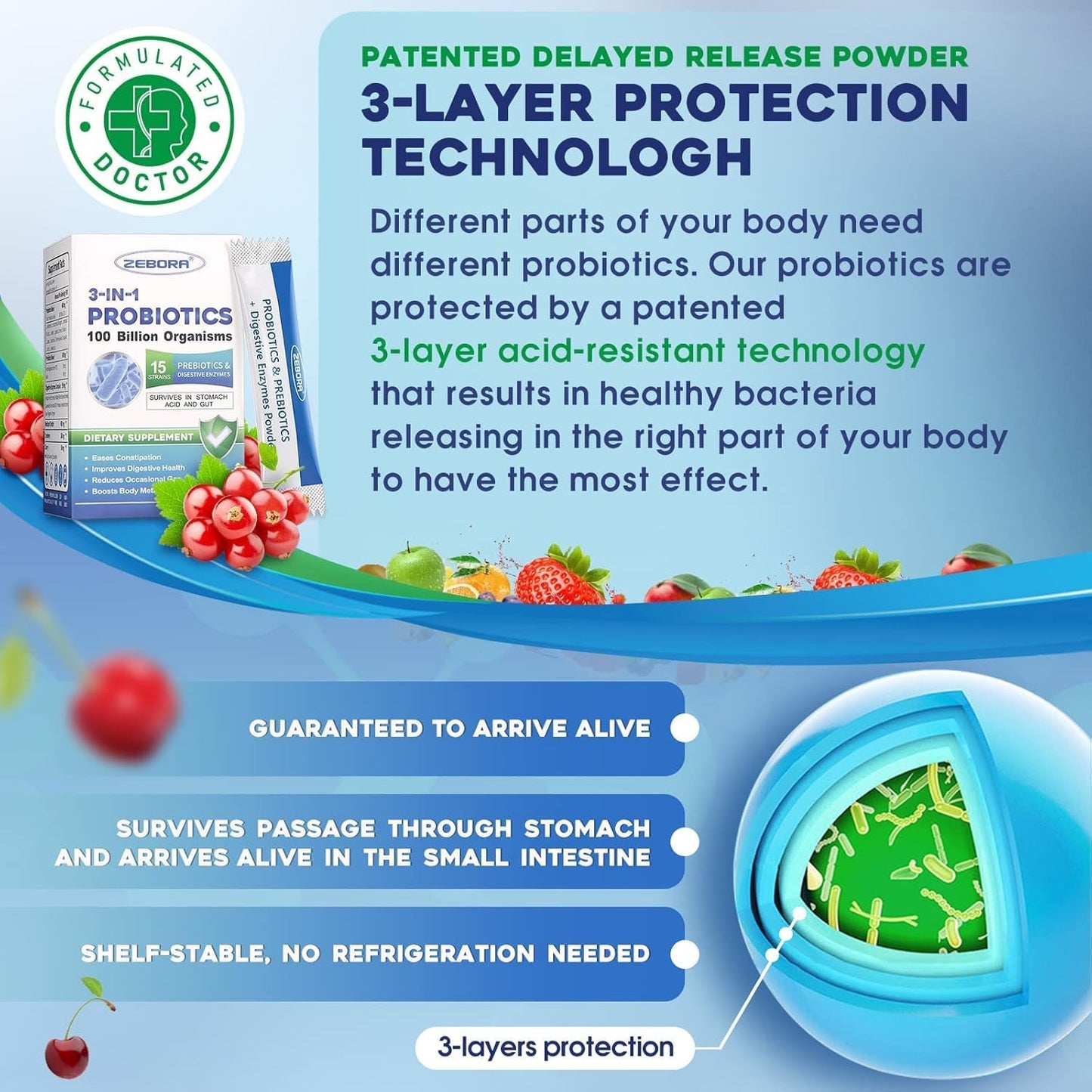 High-Potency 3-in-1 Probiotics with Digestive Enzymes & Prebiotics - 100 Billion CFU for Men and Women - Supports Digestive Health and Immune System