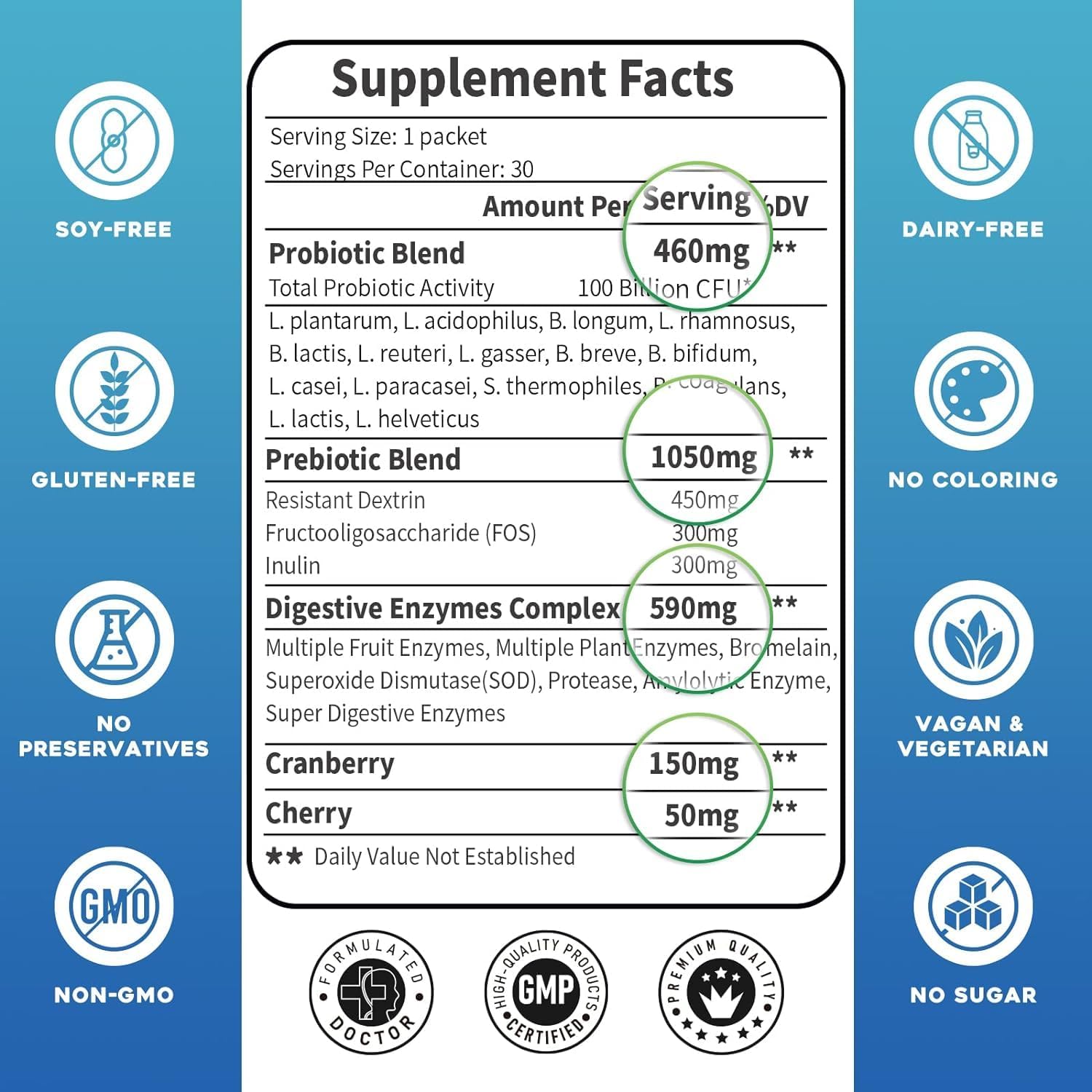 High-Potency 3-in-1 Probiotics with Digestive Enzymes & Prebiotics - 100 Billion CFU for Men and Women - Supports Digestive Health and Immune System