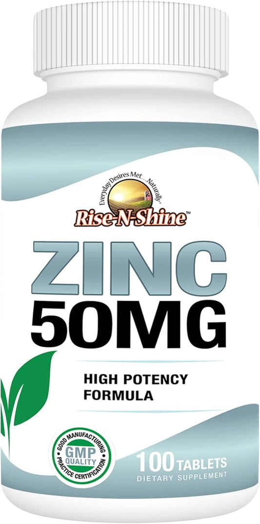 High Potency 50 mg Zinc Supplements for Immune Support - Antioxidant - 100 Tablets for 100 Days