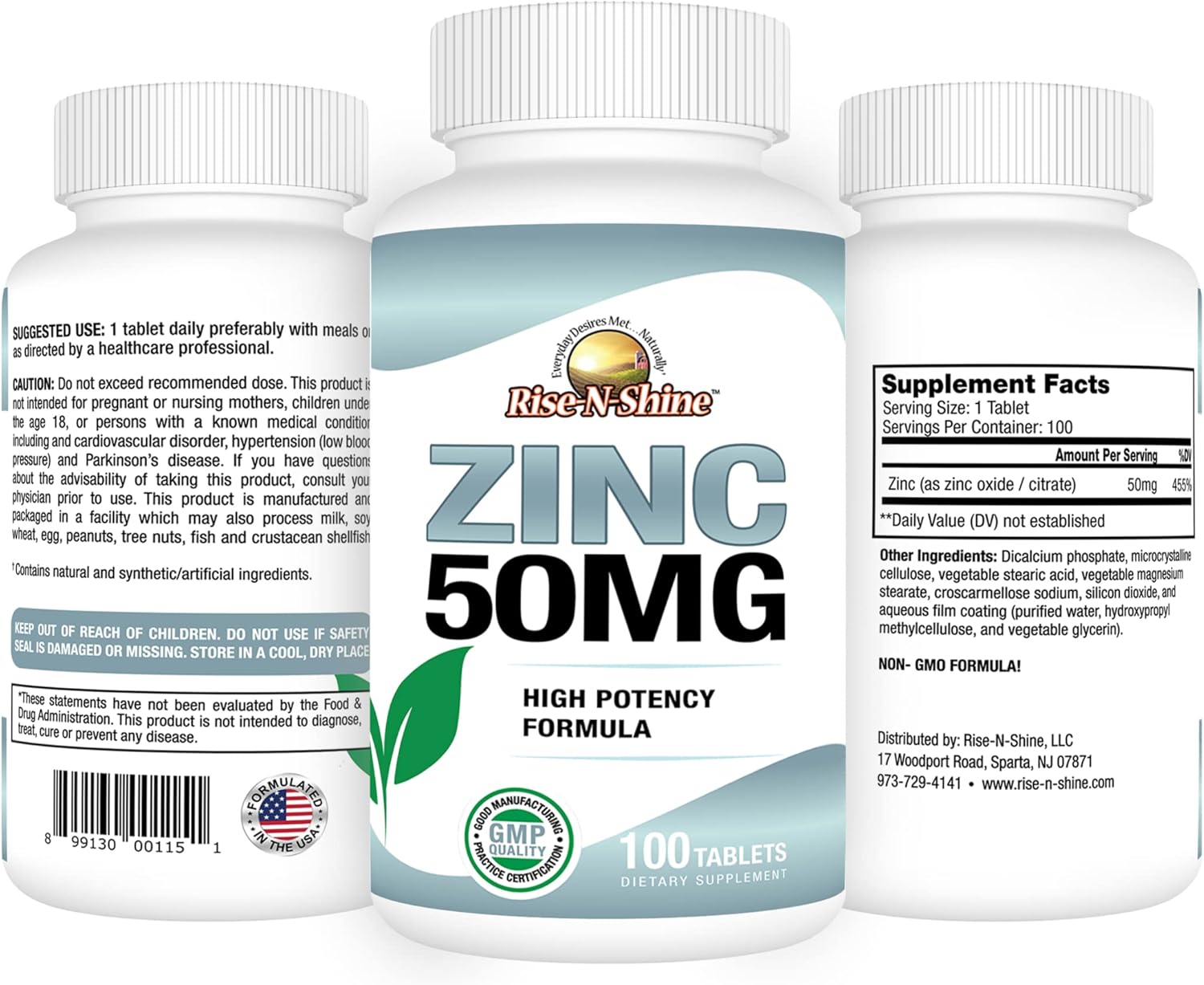 High Potency 50 mg Zinc Supplements for Immune Support - Antioxidant - 100 Tablets for 100 Days