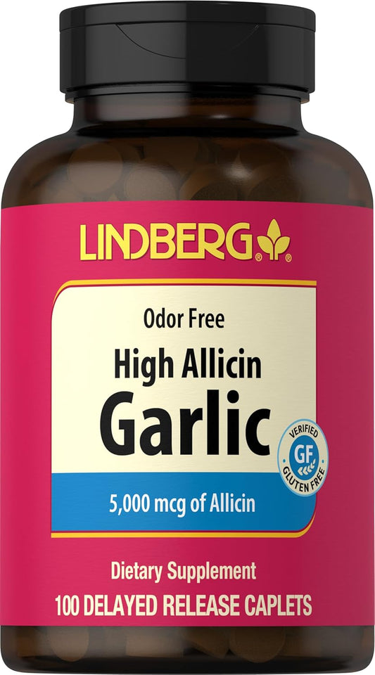 High Potency 5000mg Garlic Supplement | 100 Caplets | Odorless & Non-GMO | Gluten Free Garlic Extract Tablets