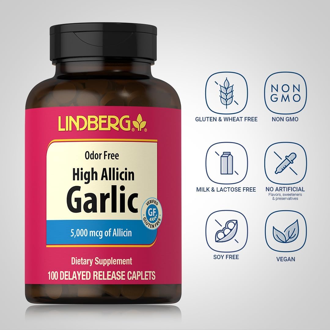 High Potency 5000mg Garlic Supplement | 100 Caplets | Odorless & Non-GMO | Gluten Free Garlic Extract Tablets