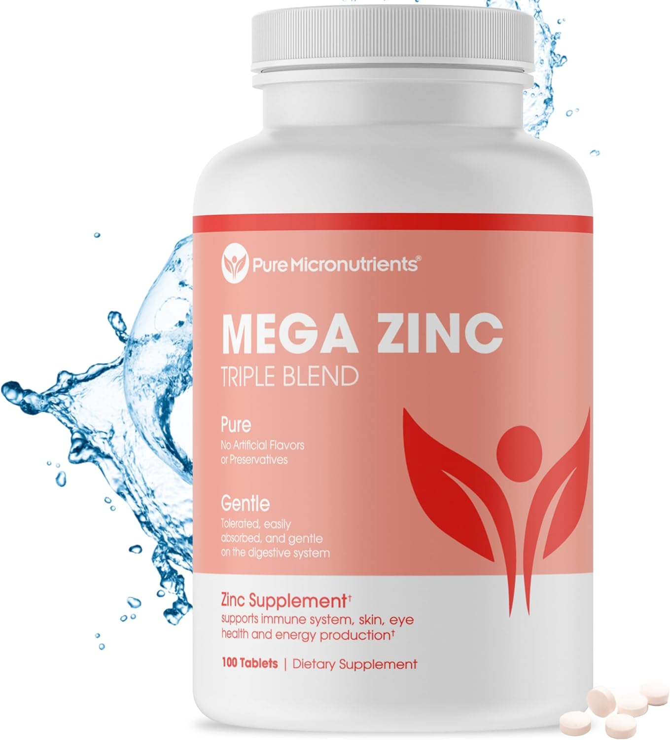 High Potency 50mg Mega Zinc Supplement - 100 Tablets, 3-in-1 Zinc Complex by Pure Micronutrients