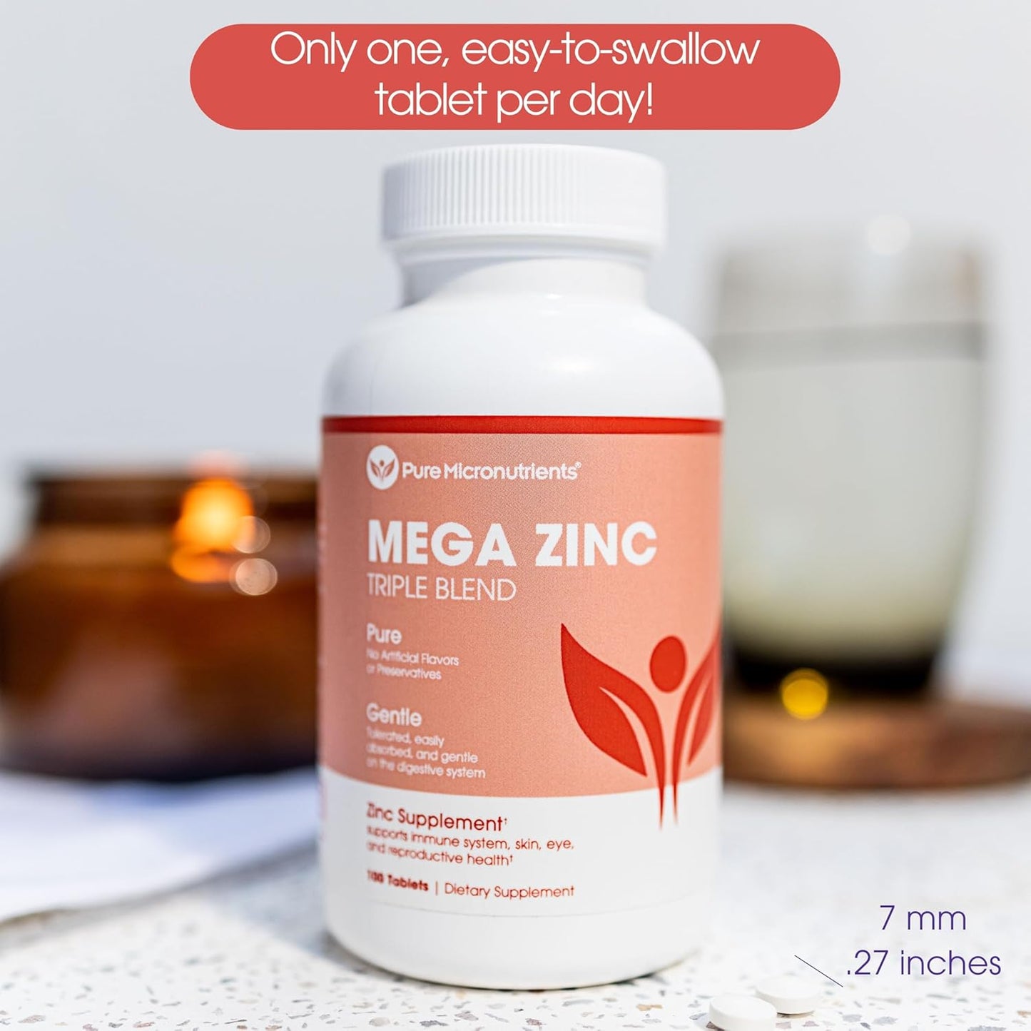 High Potency 50mg Mega Zinc Supplement - 100 Tablets, 3-in-1 Zinc Complex by Pure Micronutrients