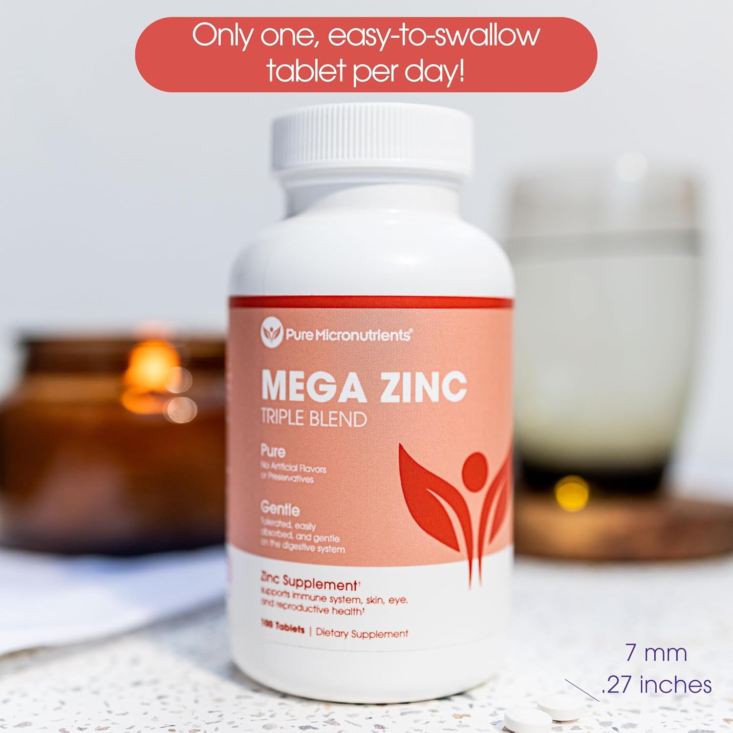 High Potency 50mg Mega Zinc Supplement - 100 Tablets, 3-in-1 Zinc Complex by Pure Micronutrients