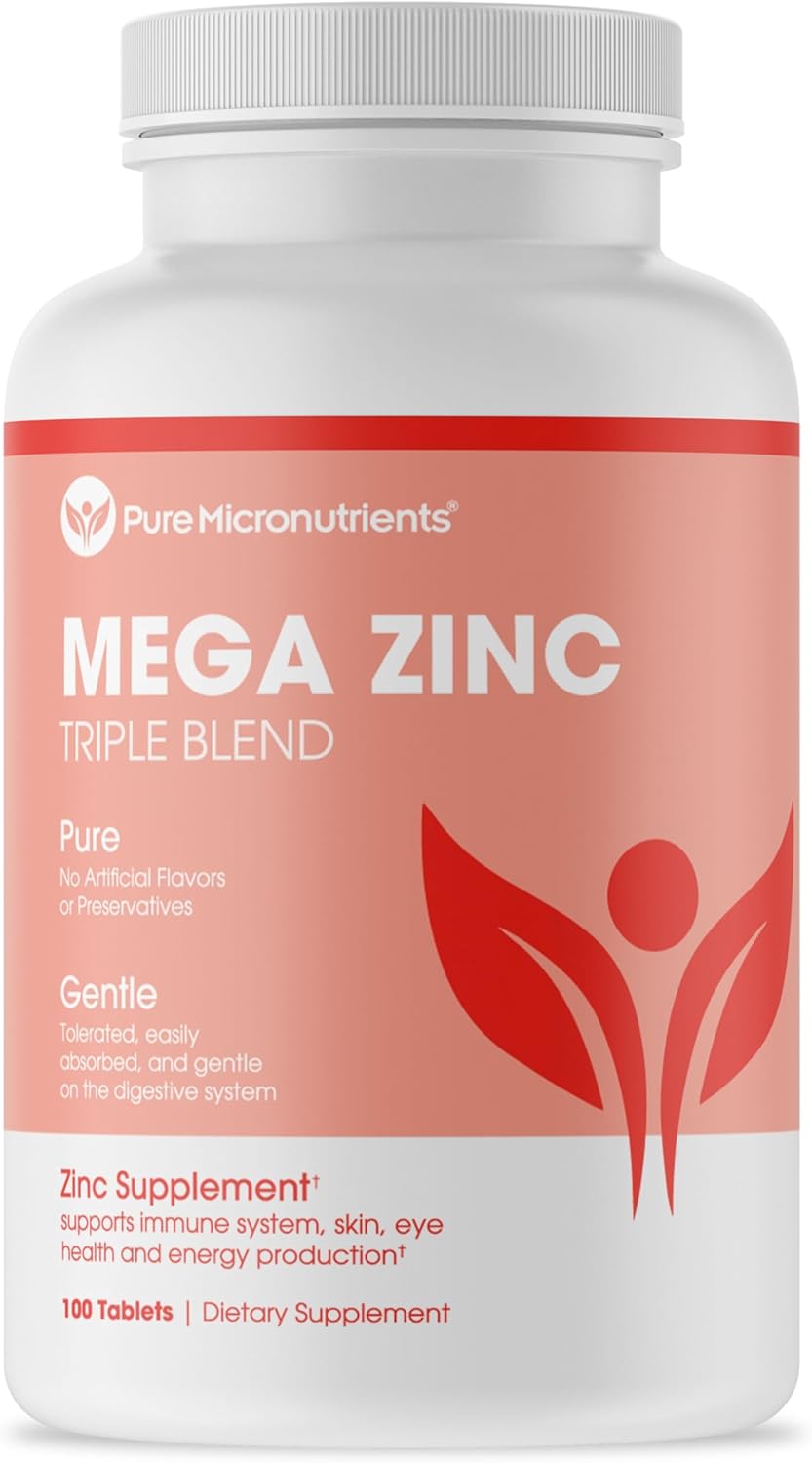 High Potency 50mg Mega Zinc Supplement - 100 Tablets, 3-in-1 Zinc Complex by Pure Micronutrients