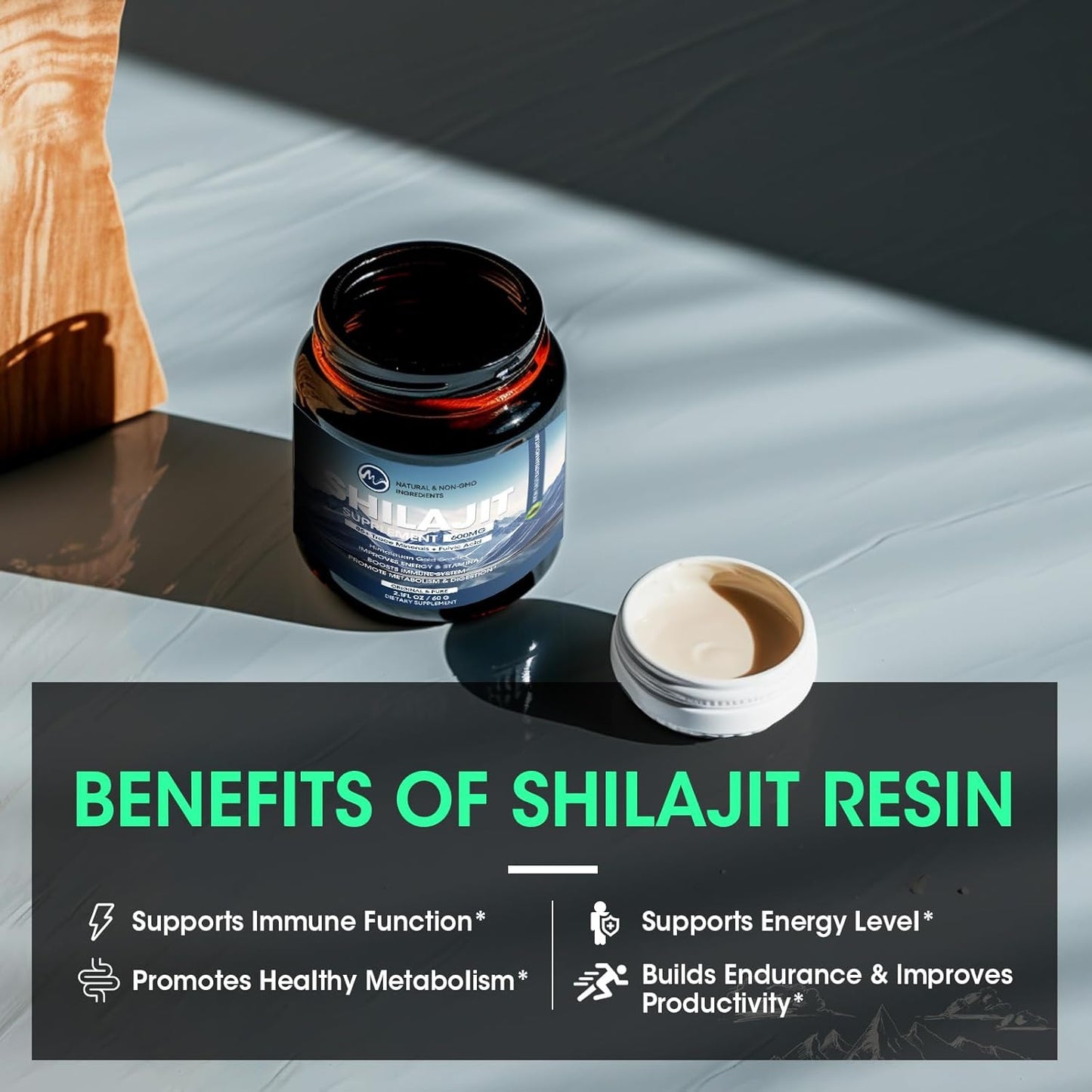 High Potency 600mg Pure Siberia Organic Shilajit Resin for Energy, Strength, and Immunity - Men & Women's Shilajit Resin
