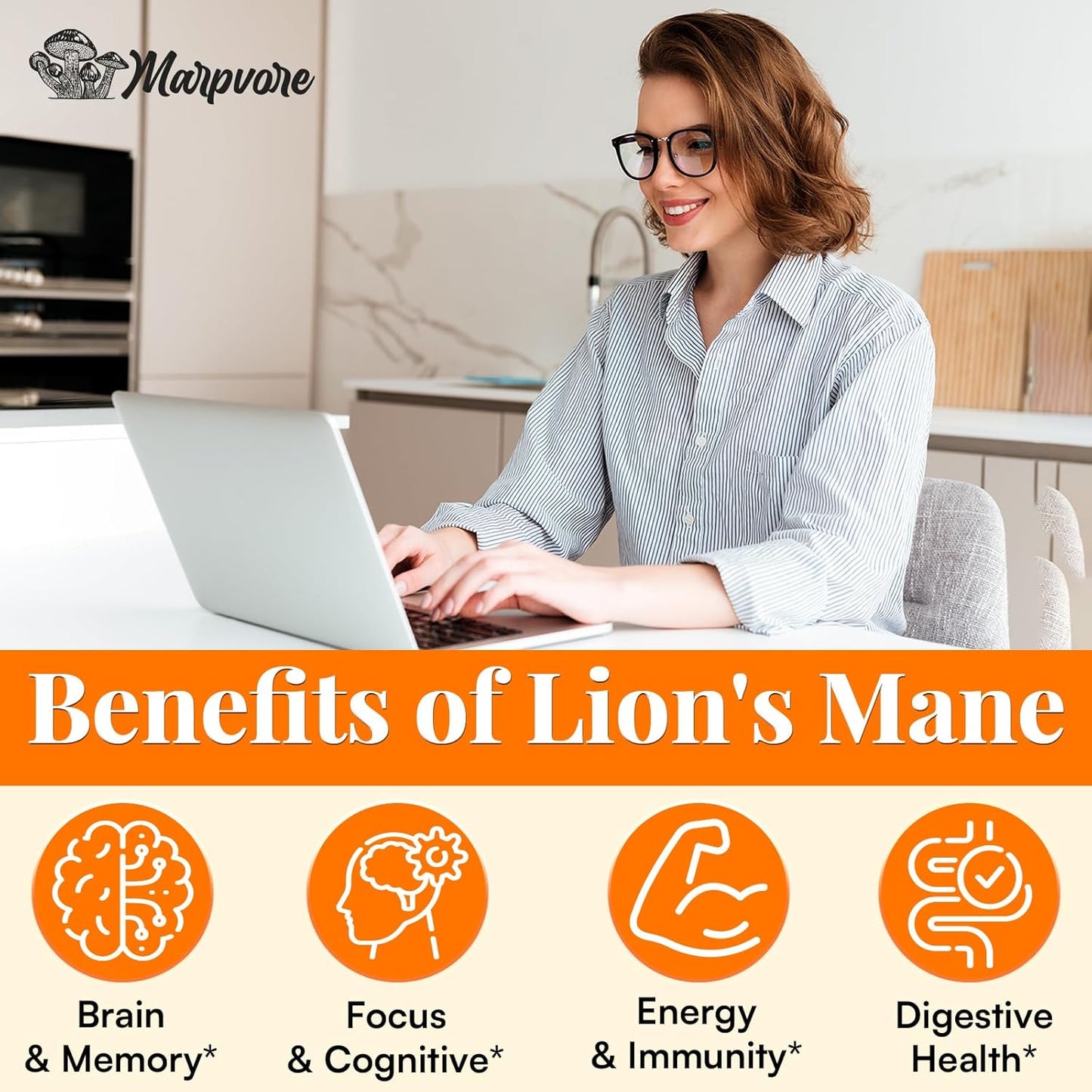 High Potency 70,000mg Lions Mane Supplement Capsules - Boost Memory, Focus, Energy, Mood & Immunity - 60 Capsules