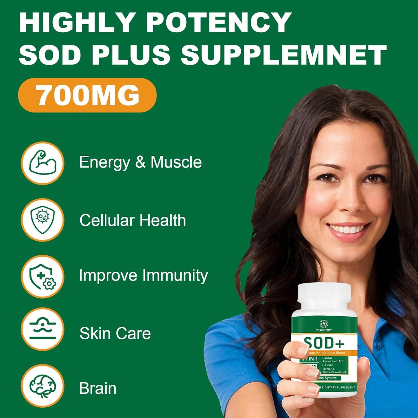 High Potency 700mg SOD Supplement for Cellular Health - Antioxidant Capsules with Superoxide Dismutase - 180 Count