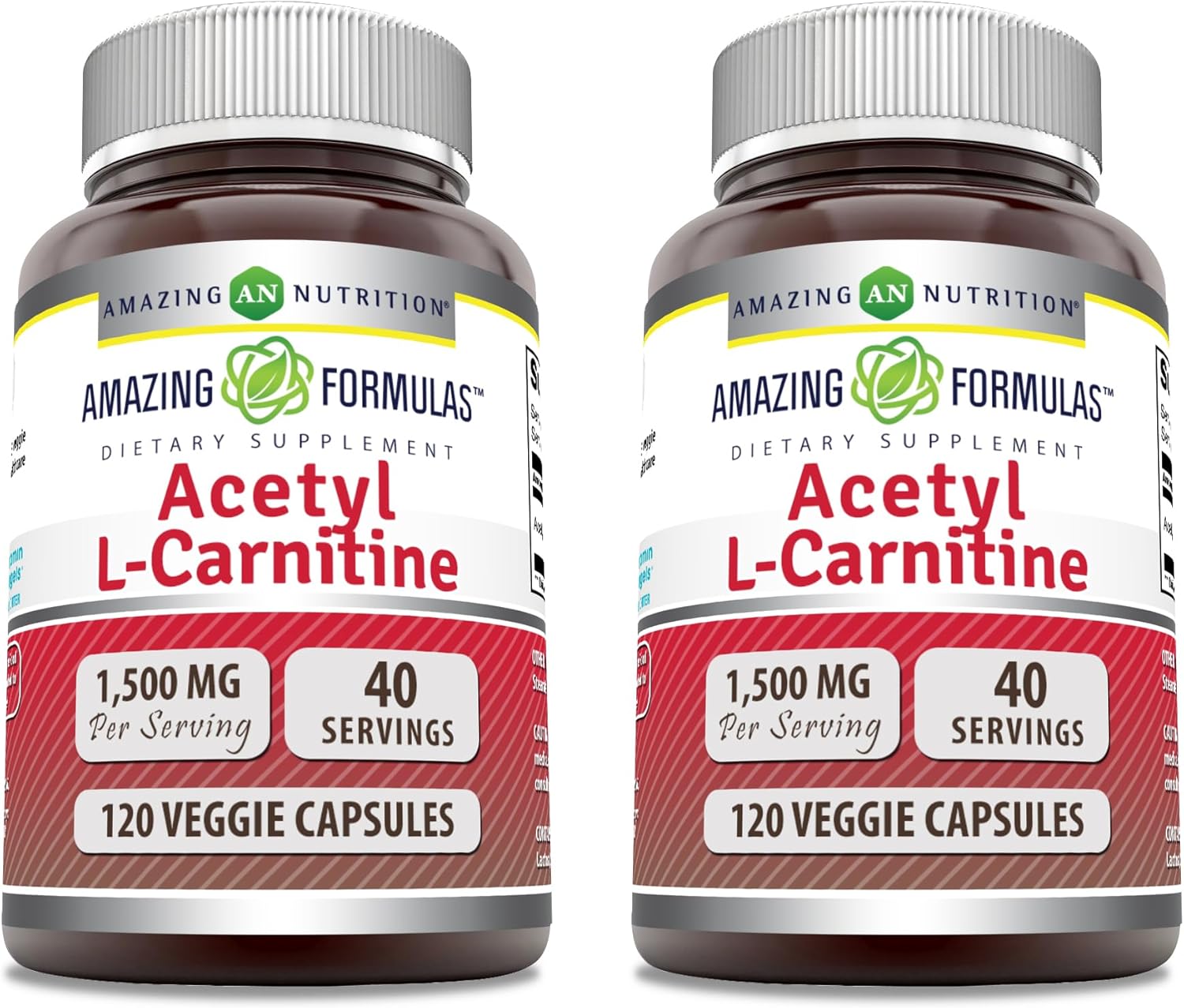 High Potency Acetyl L-Carnitine 1500mg Veggie Capsules | Non-GMO, Gluten Free, Made in USA | 120 Count x 2 Pack | Vegetarian-Friendly Supplement