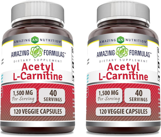 High Potency Acetyl L-Carnitine 1500mg Veggie Capsules | Non-GMO, Gluten Free, Made in USA | 120 Count x 2 Pack | Vegetarian-Friendly Supplement