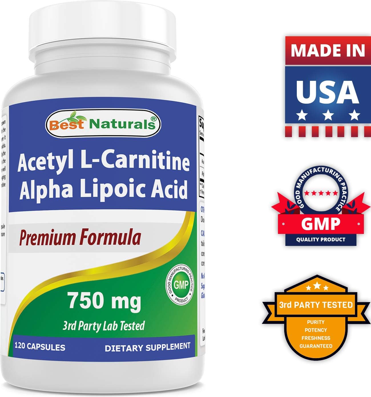 High Potency Acetyl L-Carnitine & Alpha Lipoic Acid with B-100 Complex - 750 mg - Top Natural Supplement