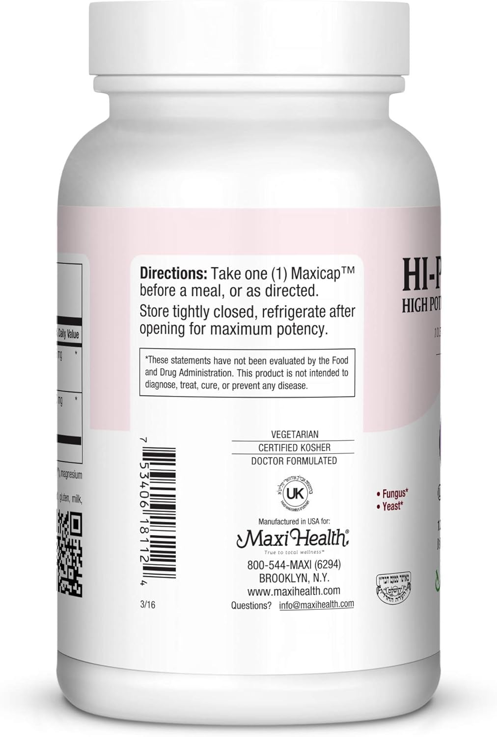 High Potency Acidophilus Probiotics by Maxi Health - Kosher - 60 Capsules