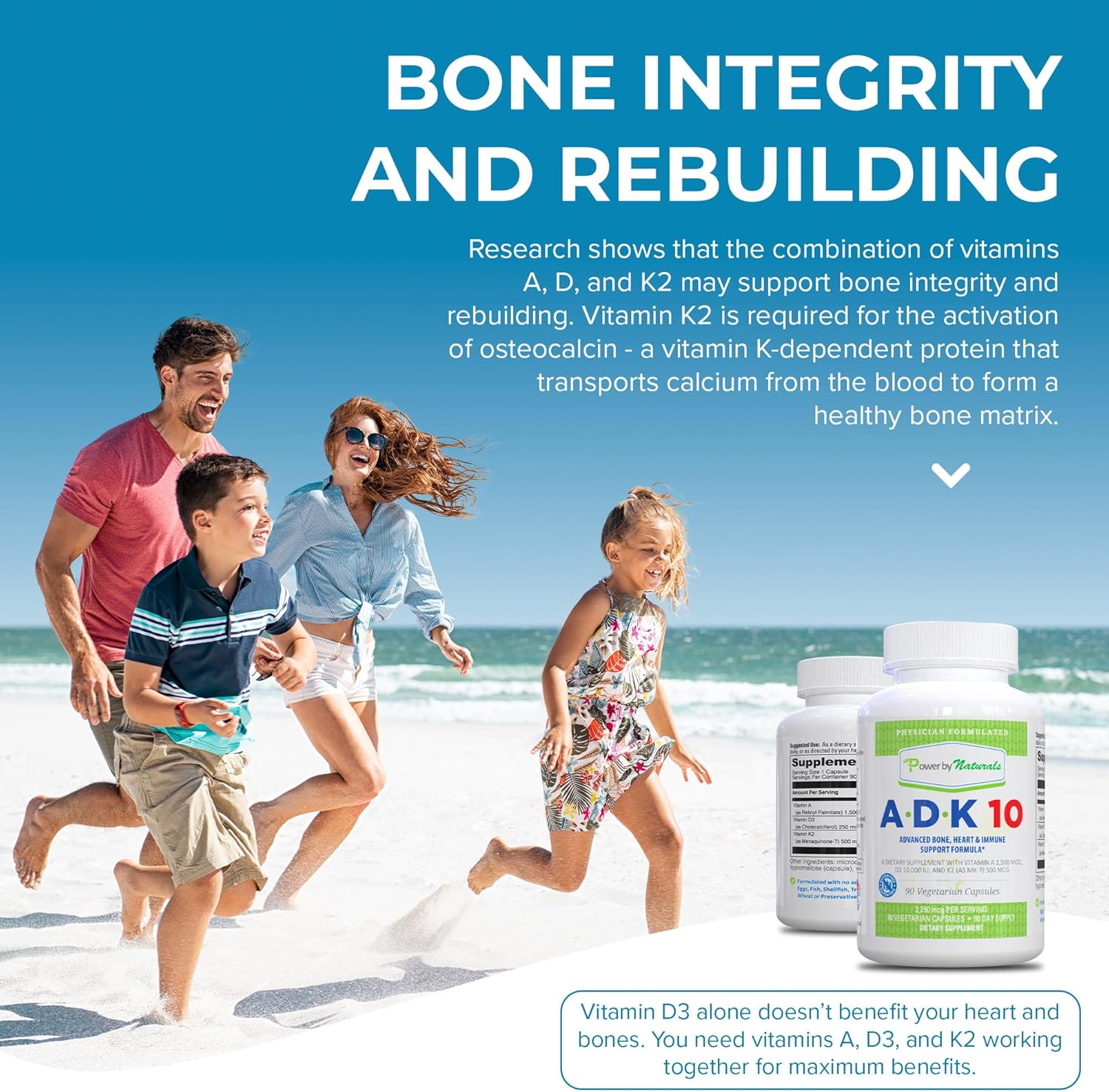 High Potency ADK Vitamin Supplement for Heart, Immune & Bone Health - 90 Capsules x 2 (6-Month Supply) - Natural ADK 10 Formula with Vitamins A, D3 10,000 IU & K2 MK7