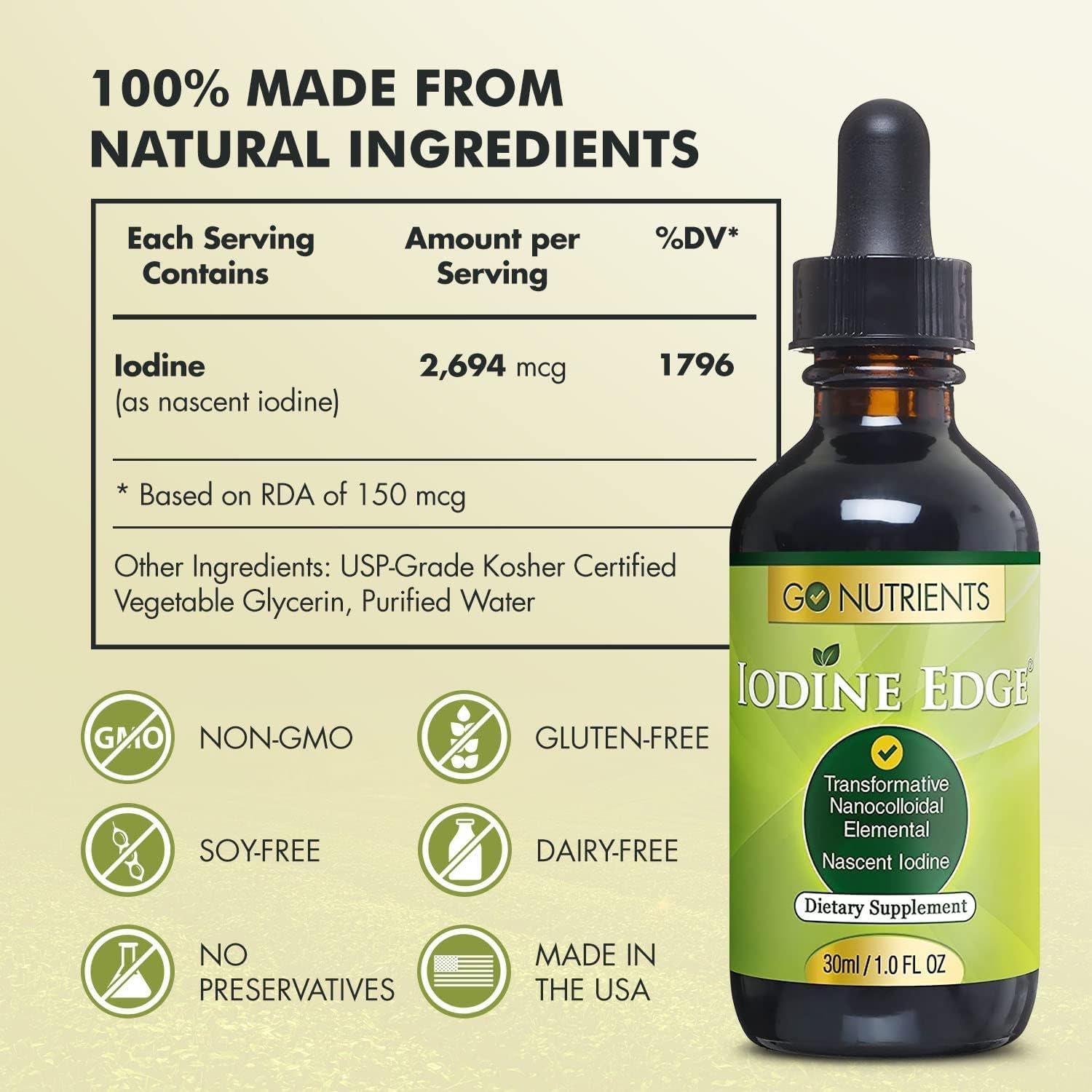 High Potency Adrenal Edge & Nascent Iodine Liquid Drops for Energy & Fatigue - Non-GMO, Gluten-Free Supplement to Manage Cortisol Levels