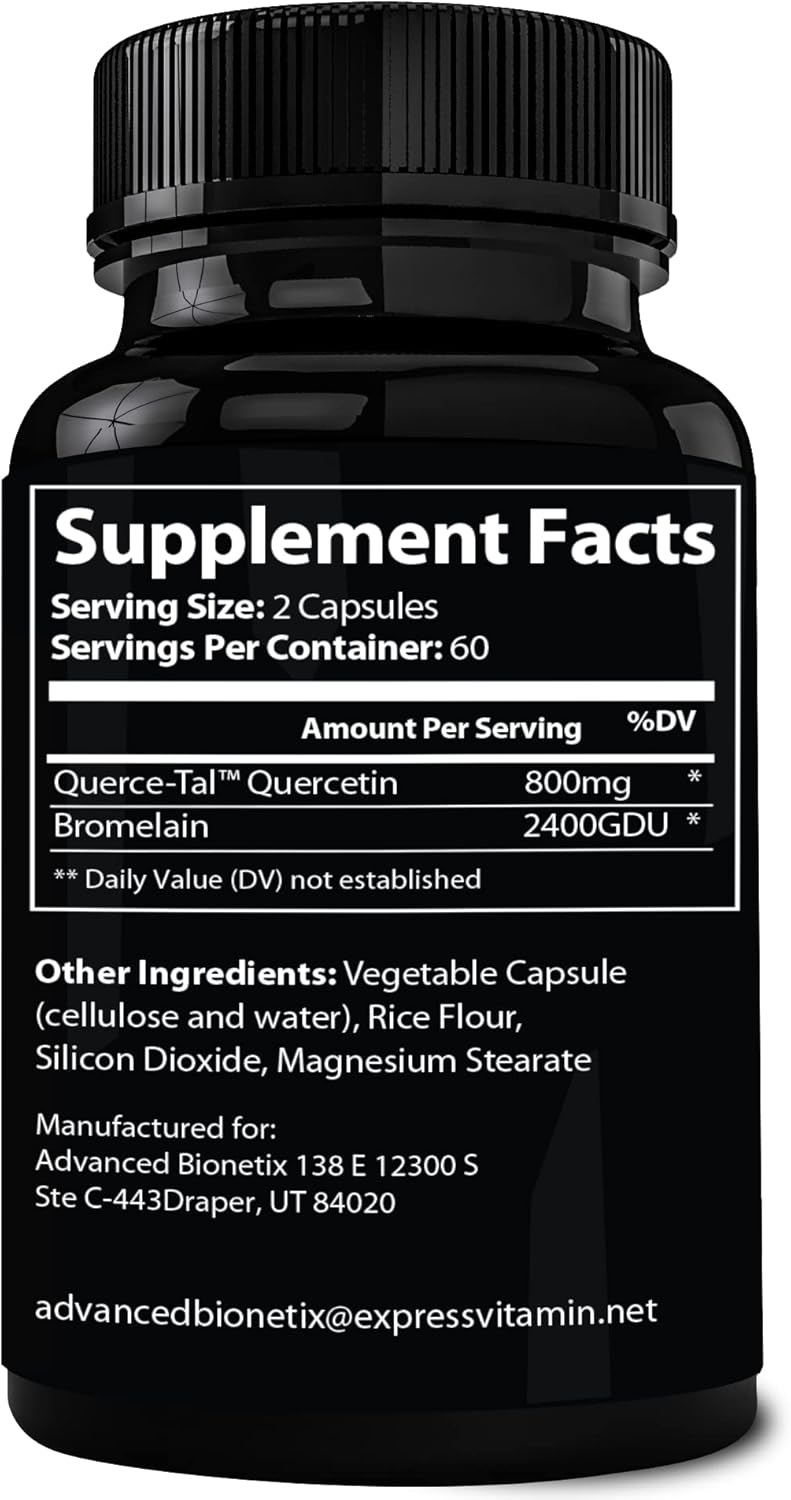 High Potency Advanced Bionetix Querce-Tal™ Quercetin + Bromelain Capsules for Anti-Oxidant, Heart & Immune Health (120 Veg Caps)