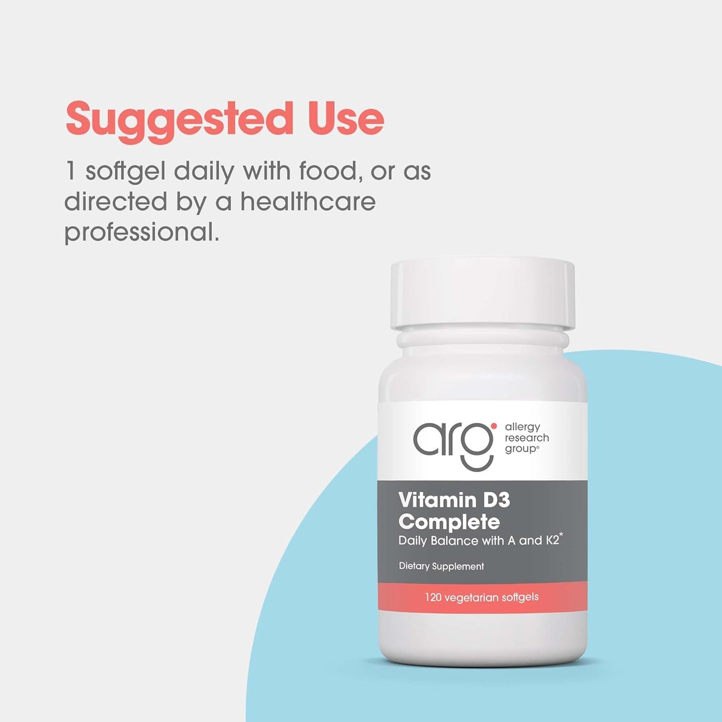 High Potency Allergy Research Group Vitamin D3 Complete Supplement with Vitamin K2, A, DeltaGold Tocotrienols - 120 Veggie Softgels