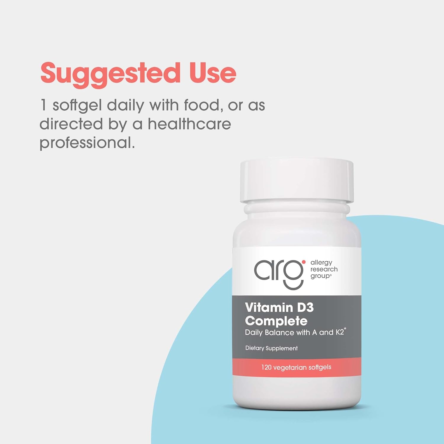 High Potency Allergy Research Group Vitamin D3 Complete Supplement with Vitamin K2, A, DeltaGold Tocotrienols - 120 Veggie Softgels