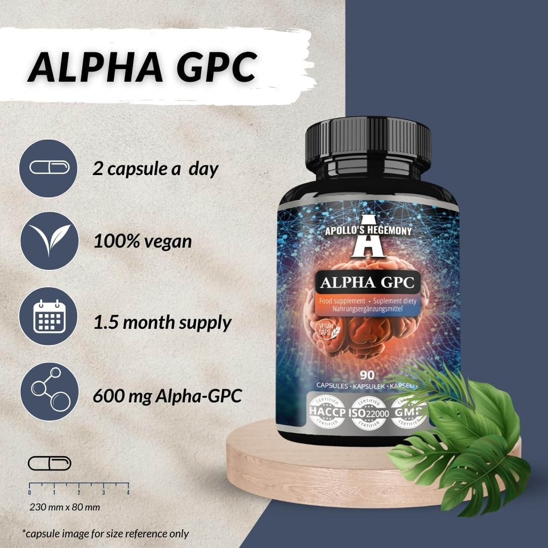 High Potency Alpha-GPC 600mg - 90 Vegan Choline Capsules - Memory and Concentration Supplement - 99% Choline Alfoscerate - Cognitive Support