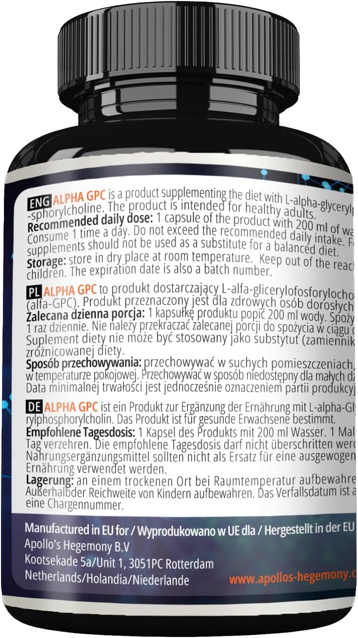 High Potency Alpha-GPC 600mg - 90 Vegan Choline Capsules - Memory and Concentration Supplement - 99% Choline Alfoscerate - Cognitive Support