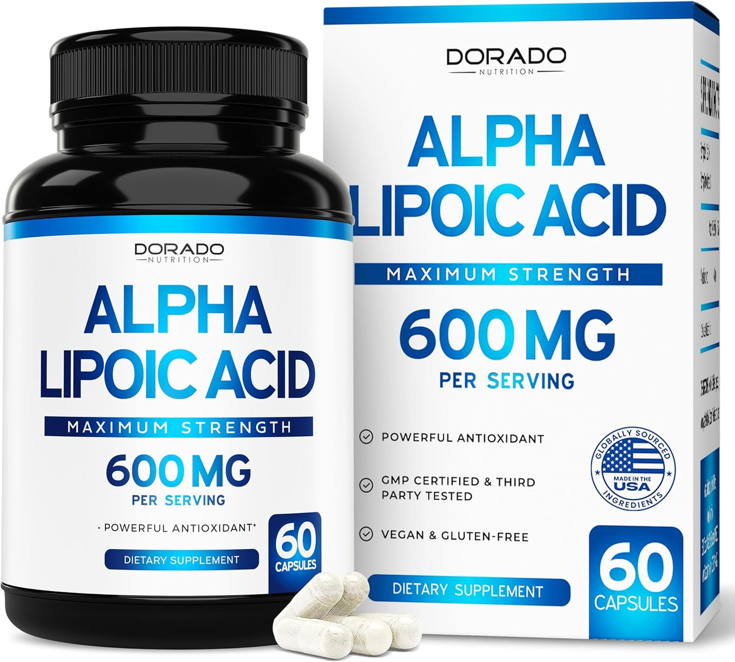 High Potency Alpha Lipoic Acid 600mg Capsules - Antioxidant for Neuropathy & Heart Health - Non-GMO, Gluten Free, Vegan - 60 Count - USA Made