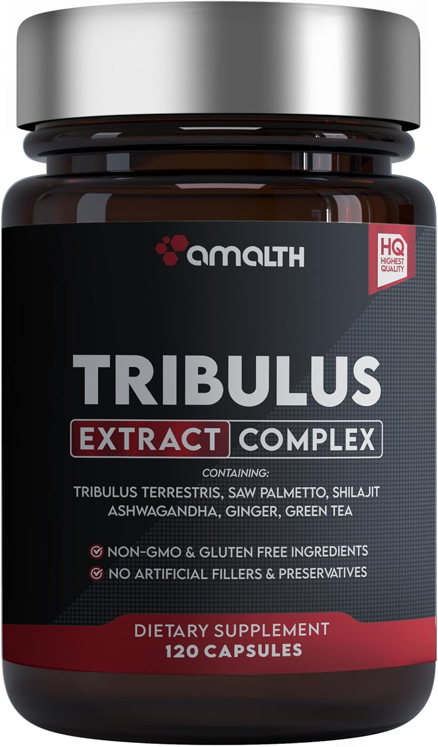 High Potency AMALTH Tribulus Terrestris with Ashwagandha, Saw Palmetto, Ginseng, Shilajit & Maca - 90 Capsules