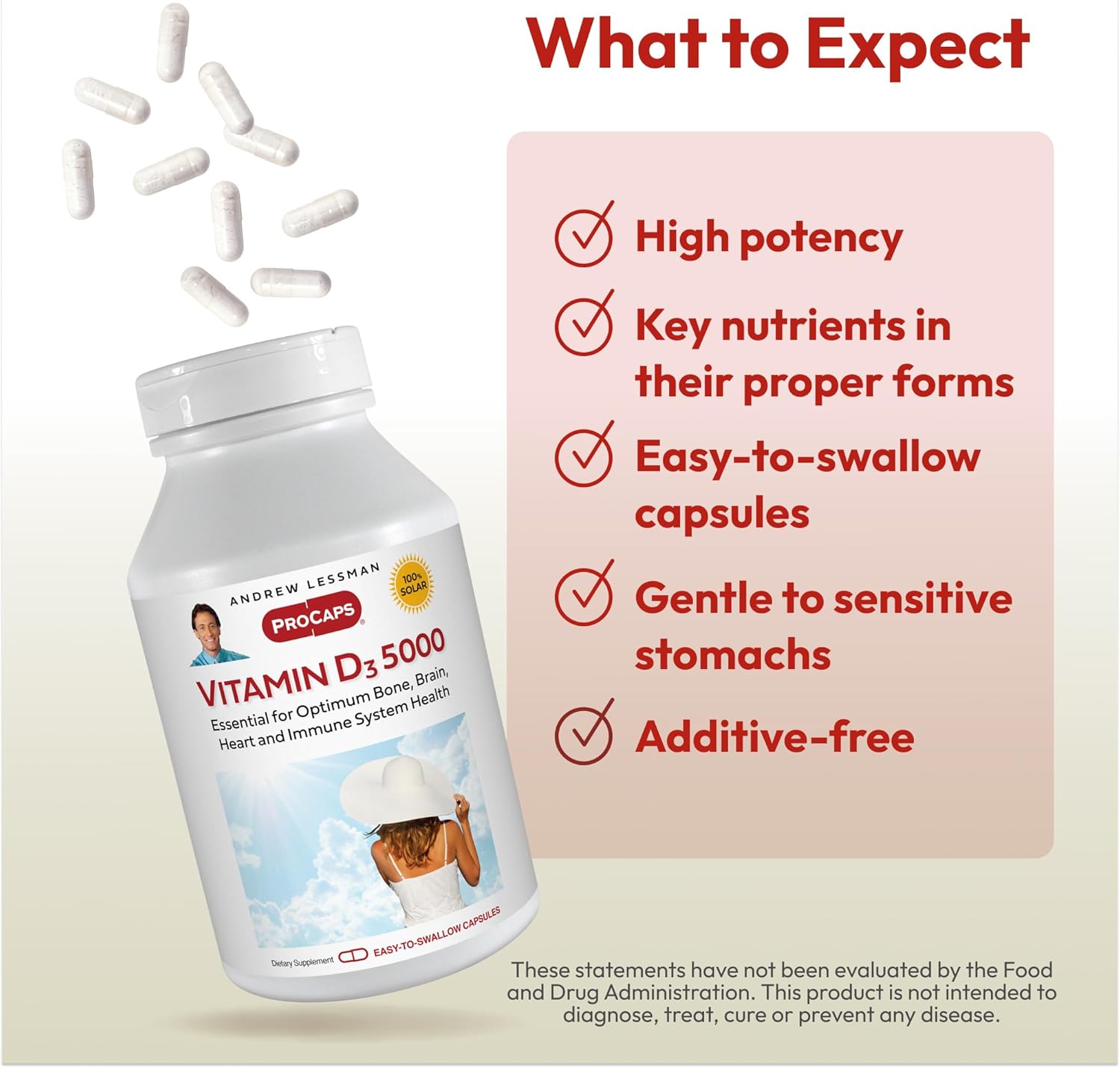 High Potency Andrew Lessman Vitamin D3 5000 IU Capsules - Supports Bone Health, Muscle Function, Immune System - Easy to Swallow