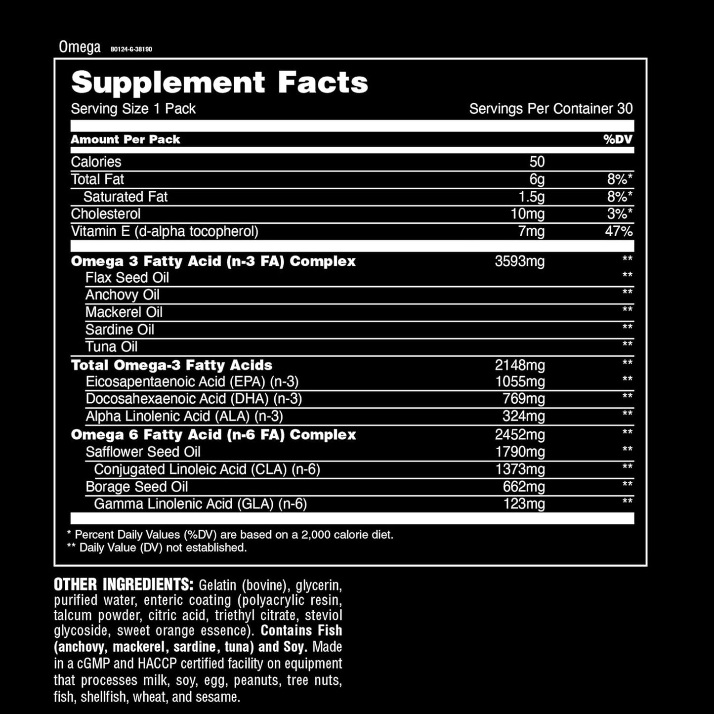 High Potency Animal Omega Essential Fatty Acids Supplement - 3500mg Omega 3 & 6 with EPA, DHA, ALA, CLA, GLA - Heart, Brain, Joint, Skin, Eye Health - 30 Day Pack