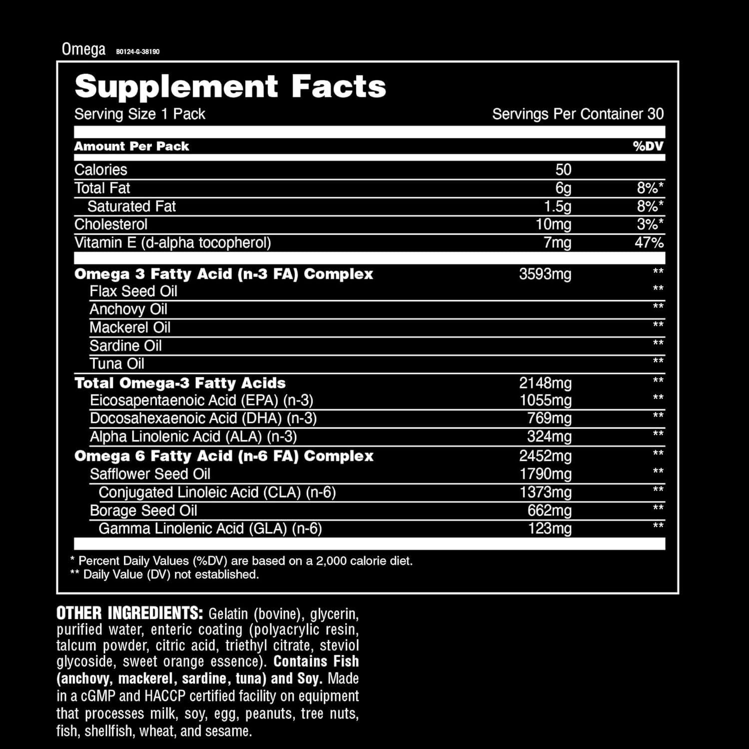 High Potency Animal Omega Essential Fatty Acids Supplement - 3500mg Omega 3 & 6 with EPA, DHA, ALA, CLA, GLA - Heart, Brain, Joint, Skin, Eye Health - 30 Day Pack