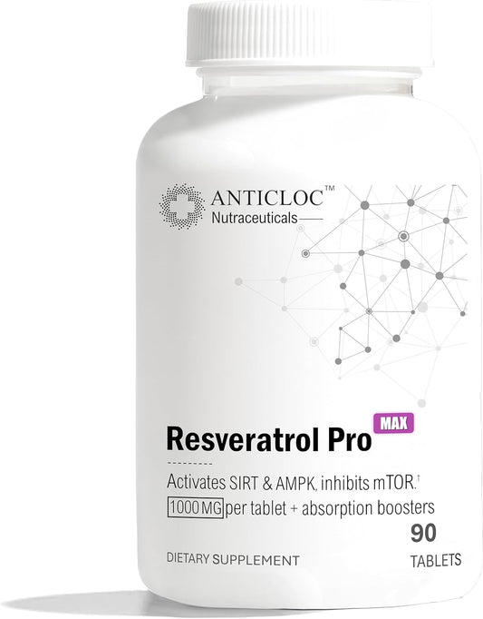 High Potency AntiCloc Premium Resveratrol Tablets - 90 Day Supply | 1000MG | 98% Purity | Enhanced Absorption | Supports SIRT1 and AMPK | Promotes Autophagy | Anti-Aging Formula