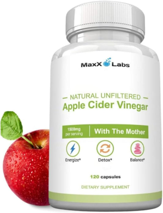 High Potency Apple Cider Vinegar Capsules with Mother - 1500mg ACV Pills for Energy, Immunity, Digestion - Non-GMO, Gluten-Free - 60-Day Supply by MaxX Labs