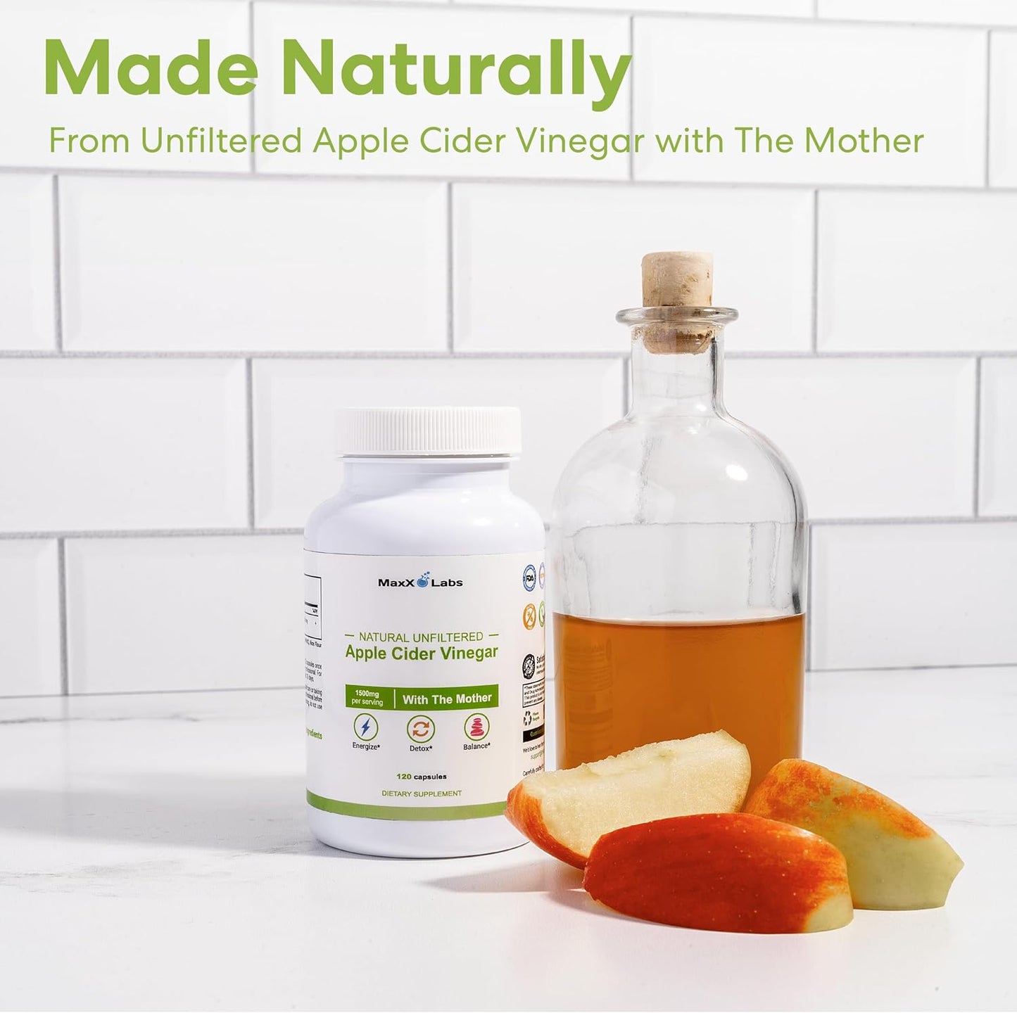 High Potency Apple Cider Vinegar Capsules with Mother - 1500mg ACV Pills for Energy, Immunity, Digestion - Non-GMO, Gluten-Free - 60-Day Supply by MaxX Labs