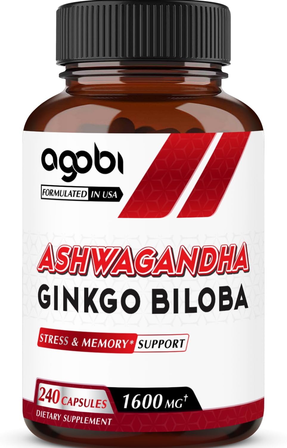High Potency Ashwagandha and Ginkgo Biloba Supplement for Immune Support, Energy, Memory, and Focus - 240 Vegetarian Capsules