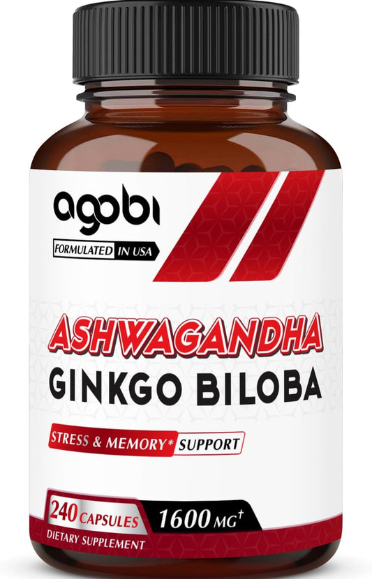 High Potency Ashwagandha and Ginkgo Biloba Supplement for Immune Support, Energy, Memory, and Focus - 240 Vegetarian Capsules