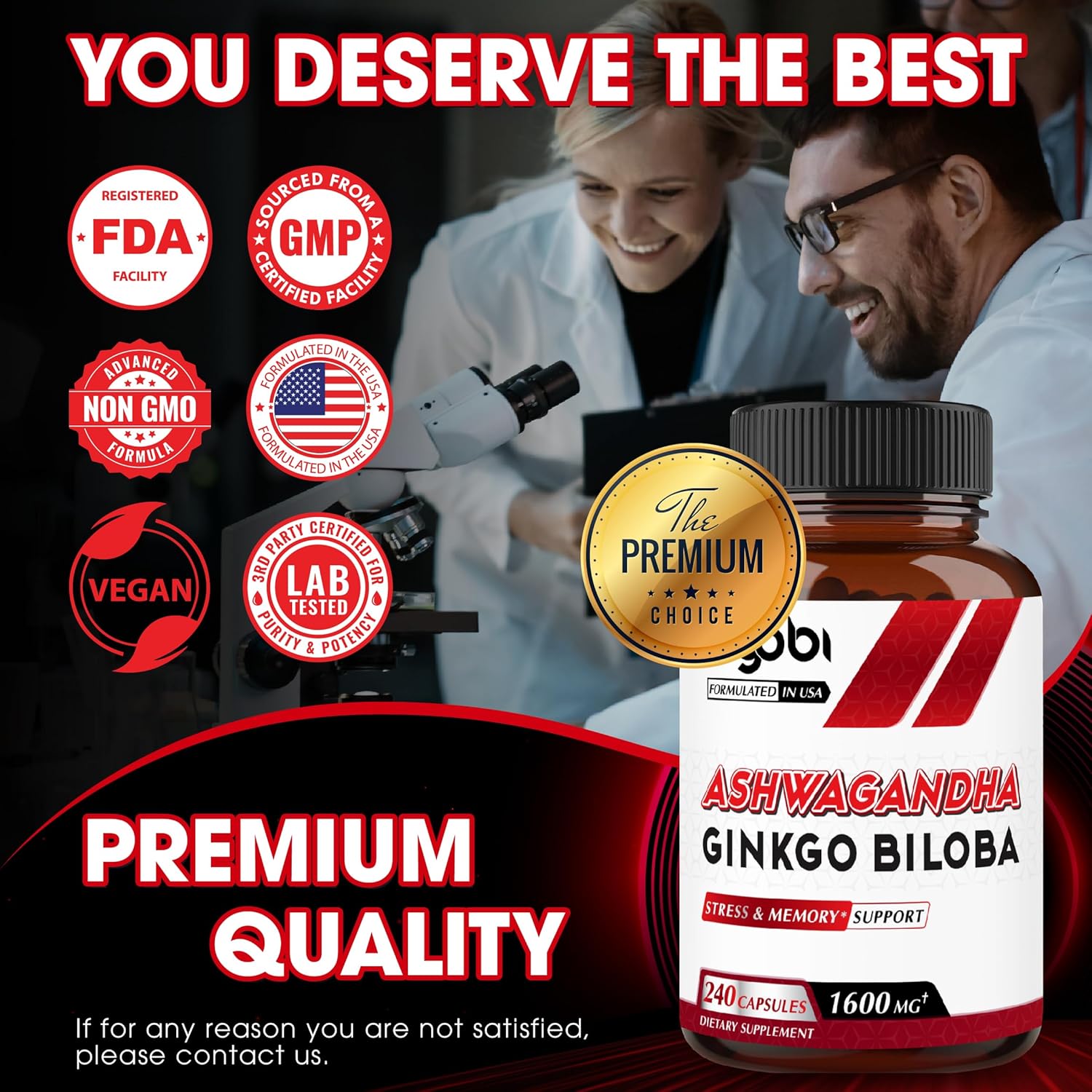 High Potency Ashwagandha and Ginkgo Biloba Supplement for Immune Support, Energy, Memory, and Focus - 240 Vegetarian Capsules